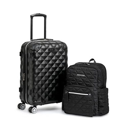 Kenneth Cole REACTION Diamond Tower Collection Lightweight Hardside Expandable 8-Wheel Spinner Travel Luggage, Black, 2-Piece Bundle (Carry On + Backpack) - color: Black, size: 2-Piece Bundle (Carry On + Backpack)