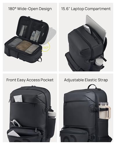 NINETYGO Travel Backpack for Men & Women, Black | Carry On, Airline Approved, Waterproof, 24.7L, Detachable Shoulder Bag, Fits 15.6 Inch Laptop - color: Black