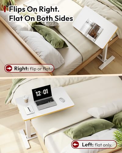 SANODESK Medical Adjustable Overbed Bedside Table with Casters 90° Tilt Top Pneumatic Mobile Rolling Laptop Computer Standing Desk Cart with Tray, Hospital and Home Use(27.6" W x 15.7" D, White) - color: White, size: Small