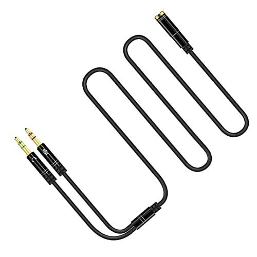 Headphone Splitter for Computer 3.5mm, Audio Splitter Cable Distributor Adapter Socket Mobile Phone Headset to Laptop Earphone Microphone Black 1meter