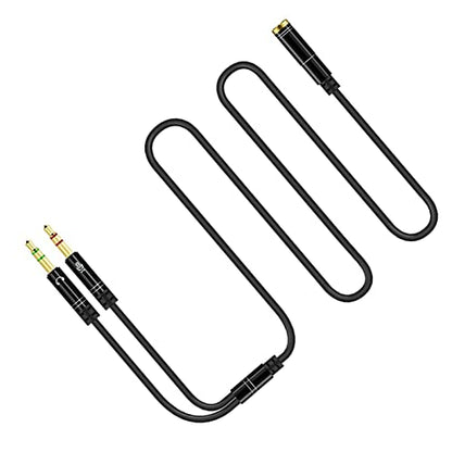 Headphone Splitter for Computer 3.5mm, Audio Splitter Cable Distributor Adapter Socket Mobile Phone Headset to Laptop Earphone Microphone Black 1meter