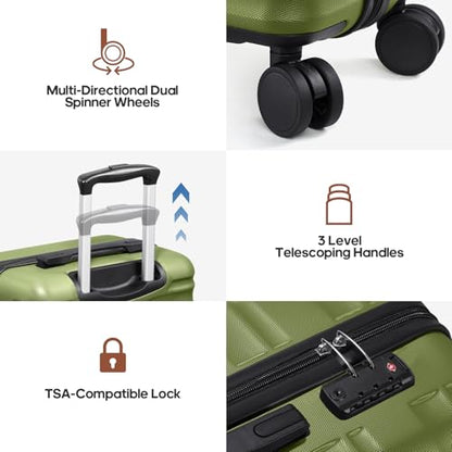 3 Piece Luggage Set, 20 Inch Carry On Luggage 22x14x9 Airline Approved, Hardside Suitcases with Wheels, Suitcase Set with YKK Zipper&TSA Lock, Travel Set - color: Olive Green, size: 3 piece set (20inch)