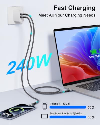 80Gbps USB 4 Cable for Thunderbolt 4 Cable [2 Pack 6.6FT],240W Fast Charging USB C Data Transfer Cable,Dual 8K/6K Video Monitor for Thunderbolt 4/3,iPhone 16/15,MacBook Pro/Air,iPad Pro,Dell XPS - size: 6.6FT-2Pack