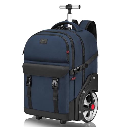 MATEIN Rolling Backpack with Wheels, Roller Backpack for Men Women, Blue | Combination Lock, Water Resistant, Anti Theft, Large Wheel, 17 Inch Laptop Compartment, Bag for Work Business Commute College - color: Blue