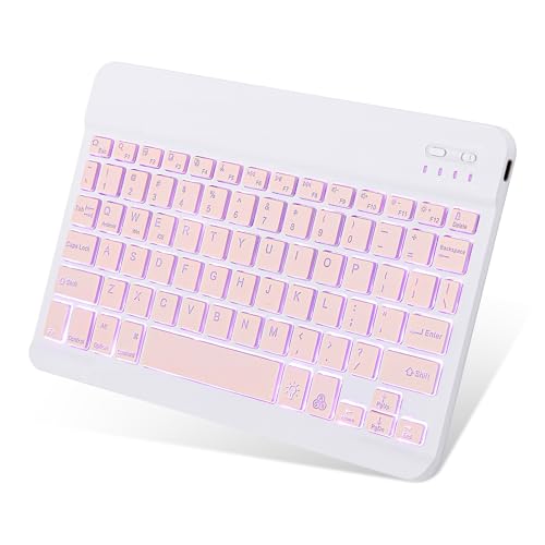 Backlit Bluetooth Keyboard Small Portable Wireless Keyboard Rechargeable Illuminated for Android Samsung Tablet Cell Phone Smartphone iPad A16 11th 10th Generation iPad Pro Air Mini iPhone (Pink) - color: Pink