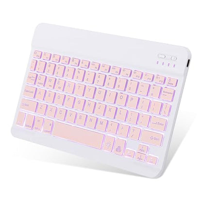 Backlit Bluetooth Keyboard Small Portable Wireless Keyboard Rechargeable Illuminated for Android Samsung Tablet Cell Phone Smartphone iPad A16 11th 10th Generation iPad Pro Air Mini iPhone (Pink) - color: Pink