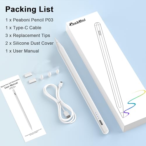 Stylus Pen for Apple iPad 2018-2026, USB C 15 Mins 2X Fast Charge Pencil 2nd Generation Compatible with iPad Pro 11"/12.9"/M4, Air 3/4/5/M2,Mini (A17 Pro) 7/6/5 Gen, iPad (A16) 11/10/9/8/7/6 White - color: P03-White