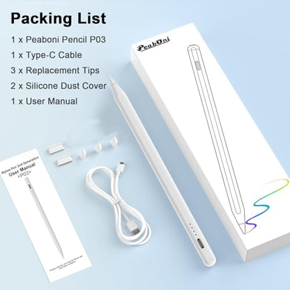 Stylus Pen for Apple iPad 2018-2026, USB C 15 Mins 2X Fast Charge Pencil 2nd Generation Compatible with iPad Pro 11"/12.9"/M4, Air 3/4/5/M2,Mini (A17 Pro) 7/6/5 Gen, iPad (A16) 11/10/9/8/7/6 White - color: P03-White