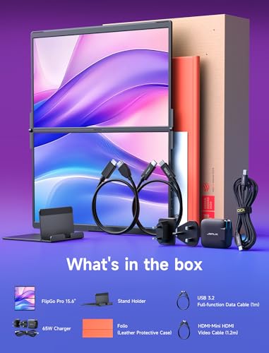 JSAUX FlipGo Pro 15.6" Dual Portable Monitor, 1080P FHD IPS | Triple-screen laptop extender with magnetic design, built-in hub and plug-and-play; driver required for Windows and macOS - size: 15.6", style: FlipGo Pro