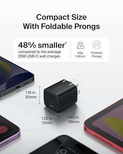 Belkin USB C Charger Block 25W – PD3.0 PPS Super Fast Charging - Samsung Galaxy S26, S25, Apple iPhone 17, Air, Pro, Pro Max, AirPods, Apple Watch, Google Pixel 10, Nintendo Switch, etc - Black - style: New Gen