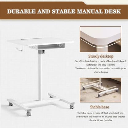 Portable Bedside Table with Drawer, Standing Desk with Wheels, Height Adjustable Laptop Desk, Movable Sofa Side Table, Easy to Install(Wood Color) - color: Wood Color