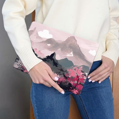 Laptop Skin Sticker 3-Piece Set,Mountains with Pink Flowers | Trim-to-fit 3-piece vinyl set with one 15 x 10.6 in lid skin and two palm-rest decals for many 12-15.6 in laptops - color: Mountains With Pink Flowers
