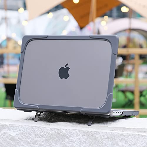 Batianda Heavy Duty Case for MacBook Pro 14 inch 2026-2021, Grey | Fits M5/M4/M3/M2/M1 Pro Max Chip, Ergonomic Foldable Stand Holds 22 lbs, Shockproof Bumper, Matte Translucent Hard Shell - color: Gray