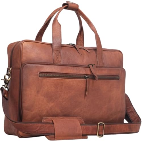 17-inch Genuine Leather Laptop Briefcase for Men and Women – Brown Leather Messenger Bag for Professional Work, Office, College & Travel Computer Laptop Bag