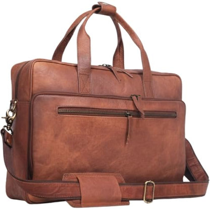 17-inch Genuine Leather Laptop Briefcase for Men and Women – Brown Leather Messenger Bag for Professional Work, Office, College & Travel Computer Laptop Bag