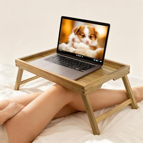 VaeFae Acacia Bed Table Tray, Wooden Breakfast Tray with Folding Legs, Bed Tray for Eating and Laptop, Eating Trays for Bedroom - size: Medium