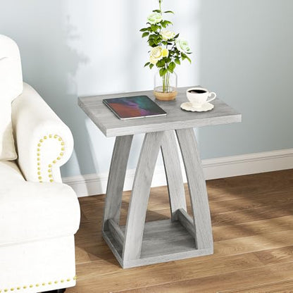 End Tables Living Room. Side Table Beside Sofa. Modern End Table for Living Room. Couch Side Table with Shelf. Grey Wood Side Tables - color: Grey