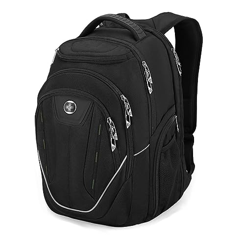 Swissdigital Design Large Travel Backpack For Men, TSA-Friendly Business Laptop Backpack, USB Charging Port，RFID Protection Tech Backpack Fits 15.6Inch Laptop Black/Green | J16BTF-21 - color: Black/Green