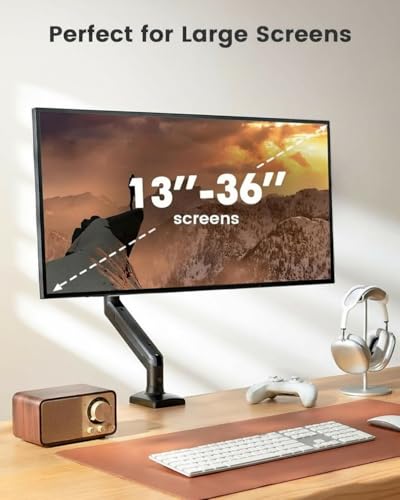 ErGear Single Monitor Arm for 13-36 Inch Screens, 22 lbs Capacity | Full-motion adjustment, C-clamp or grommet mounting, cable clips, 22 lbs support, ultrawide setup, VESA 75x75/100x100mm - size: 13"-36", style: Single Arm