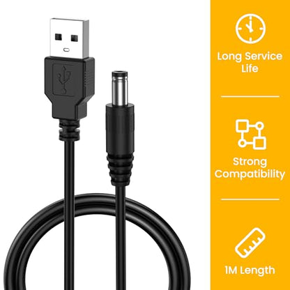 Meliya USB to DC 5V Power Cord, USB-A Male to DC 5.5mm x 2.1mm Power Plug Connector Charge Barrel Jack Power Cable, 2Pack-3.3ft