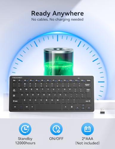 TECKNET 2.4G Wireless Keyboard - Mini Compact Keyboard with Media Hotkeys, 12-Month Battery Life, Compatible with PC, Desktop, Laptop, Smart TV - Black - color: Black