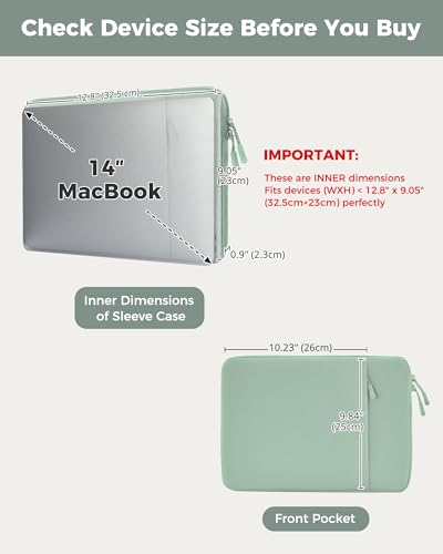 ProCase Laptop Sleeve 14" for MacBook Pro 14 Inch M5/M4/M3/M2/M1 2026-2021 | Slim Travel Sleeve with Soft Plush Lining & Large Front Pocket, Water-Resistant, Also Fit 14" HP Dell Lenovo ASUS Acer - color: Willow Green, size: 14-inch