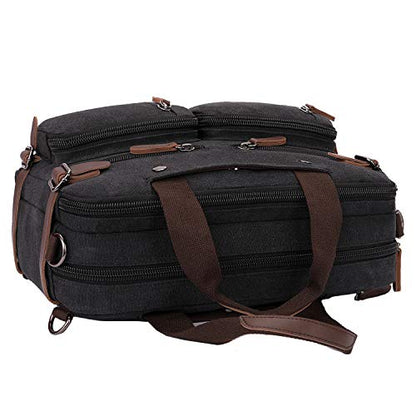 CROCOD 3 In 1 Canvas Convertible Laptop Bag for Men Women, 17.3 inch Laptop Messenger Bag Work Briefcase, Computer Shoulder Bag for Travel Business Office (17.3 Inch, Black) - color: Black