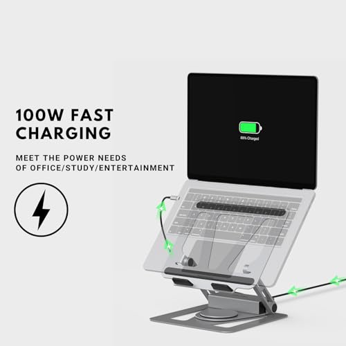 Universal 360° Portable Laptop Docking Station, Adjustable Height w/Detachable USB C Hub, 4K HDMI, USB 3.1, RJ45, 100W PD, Suitable for MacBook Pro/Air/Dell/HP/Surface/Lenovo, Plug and Play