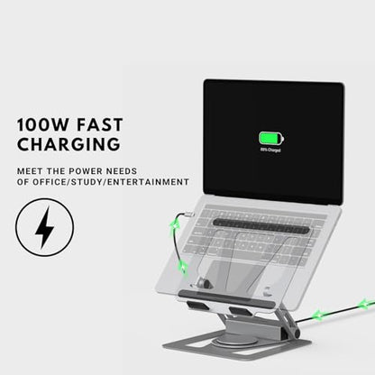 Universal 360° Portable Laptop Docking Station, Adjustable Height w/Detachable USB C Hub, 4K HDMI, USB 3.1, RJ45, 100W PD, Suitable for MacBook Pro/Air/Dell/HP/Surface/Lenovo, Plug and Play