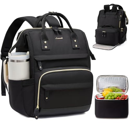 LOVEVOOK Lunch Backpack for Women, 15.6 Inch Laptop Backpack with Insulated Lunch Compartment, Built-in Cooler Work Bag, Wide Open Computer Backpack with Tumbler Holder, Water-Resistant Nurse Teacher