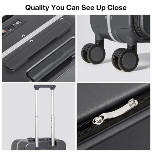 mixi 17x14x9 Carry On Luggage Underseat PC Hard Shell Suitcase Top Opening Aluminum Frame Travel Suitcases with Wheels, Rock Gray - color: Rock Gray, size: 17x14x9 Inch