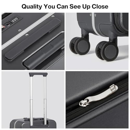 mixi 17x14x9 Carry On Luggage Underseat PC Hard Shell Suitcase Top Opening Aluminum Frame Travel Suitcases with Wheels, Rock Gray - color: Rock Gray, size: 17x14x9 Inch