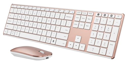 seenda SKM64-3 Wireless Bluetooth Keyboard Mouse Combo for Windows and Mac | USB and dual Bluetooth multi-device switching, quiet, rechargeable, full-size slim set for PC, MacBook, iPad, White Rose Gold - color: White Rose Gold