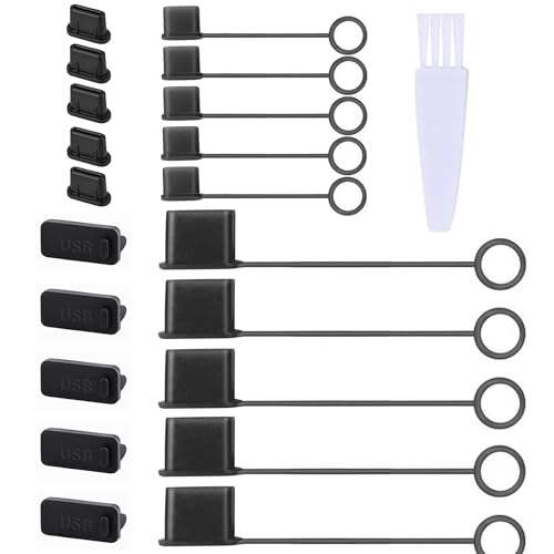 20PCS Anti Dust Cover USB A USB C Port Anti Loss Tether Cable Plugs Caps Silicone Soft Snugly Oxidation Protection for Phone Computer Laptop Charging Station (Black) - color: Black