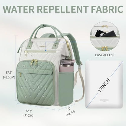 VANKEAN 17 Inch Laptop Backpack for Women Large Capacity Waterproof Daypack - color: Beige-light Green, size: 17.3 Inch