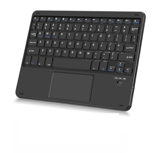 Wireless Bluetooth Keyboard, Rechargeable Bluetooth Keyboard with Trackpad, Compatible with iPad, Smartphone, Computer, Windows, iOS, Android, Black - color: Black+Light
