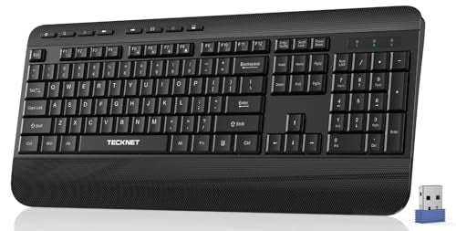 TECKNET 2.4GHz Wireless Ergonomic Keyboard with Full Size Wrist Rest | 8 Shortcut Keys, Stable Connection, Spill Resistant, Silent Click, Wide Compatibility Keyboard for Windows Laptop PC Computer