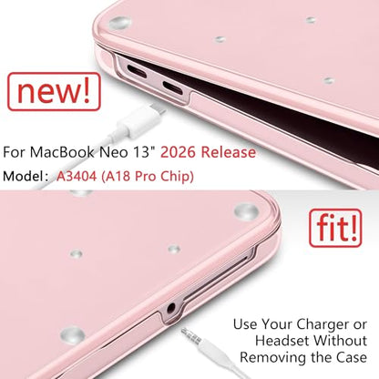 for MacBook Neo 13 Inch Case 2026 Release Model A3404, Fresh Aesthetic 1.2 mm Ultra Slim Hard Shell Cover, 6-in-1 Laptop Accessories Bundle for Women Girls, Silver Pearl - color: Silver Pearl