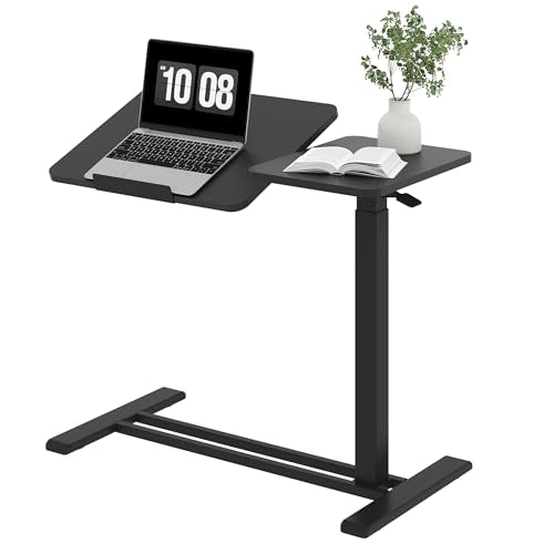 SANODESK 32''Overbed Table Gas Spring Lifting with Wheels&Tilting Desktop | Rolling Mobile Laptop Desk End Table,Portable Computer Workstation for Home Office,Sofa,Bedside,31.5" W x 17.7" D, Black - color: Black, size: 32 inch