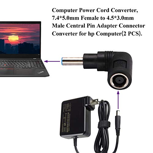 90 Degree Laptop Power Adapter 90 Degree DC 7.4mm x 5.0mm Female to 4.5mm x3.0mm Male Charging DC Power Converter for HP Notebook Adapter Replacement Power Adapter (2Pack) - color: Adapter