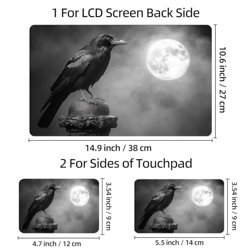 Universal Laptop Skin Sticker Decal, 12"-15.6" Aesthetic Vinyl Wrap, Raven Moon Night Waterproof Notebook Cover Art Protector for MacBook HP Dell Lenovo, Fits 13" 14" 15" 15.6" - color: Raven Moon Night