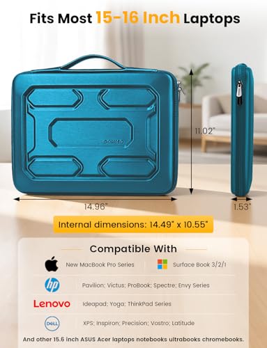 DOMISO Laptop Hard Case 15-16 inch Waterproof Shockproof Hard Shell Laptop Sleeve with Handle & Storage Pocket, Compatible with MacBook, HP, Dell, Teal - color: Teal, size: 15.6 inch