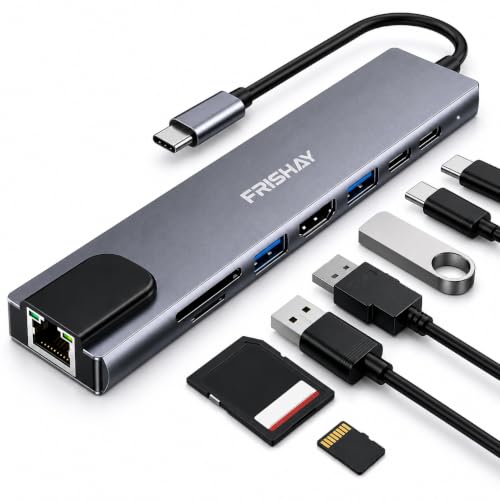 USB C Hub 8-in-1 Docking Station, USB C Adapter with 4K@60Hz HDMI, Gigabit Ethernet, 100W Power Delivery, SD/TF Card Reader, 2 USB 3.0 Ports & USB-C Data Port for MacBook, iPad, Chromebook