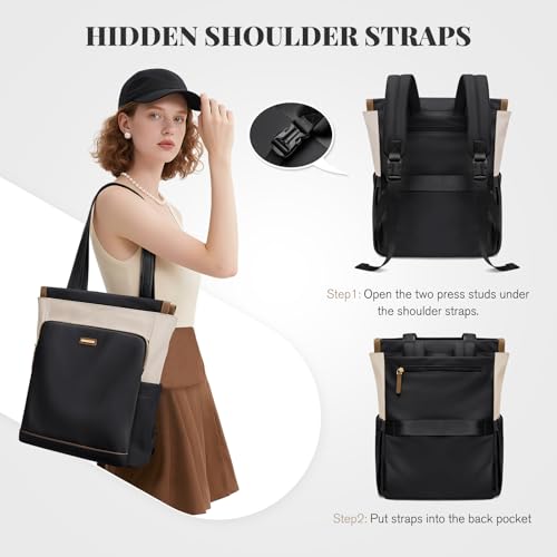 GOLF SUPAGS Convertible Laptop Backpack for Women Casual Daypack Notebook Tote Bag for Work College Travel Leisure (Black & White) - color: Black & White