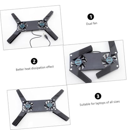 KALLORY 2PCS Laptop Cooling Pad with Dual Fans USB Powered Ventilated Support Stand Slip Mat Low Noise Design for Travel and Business Use