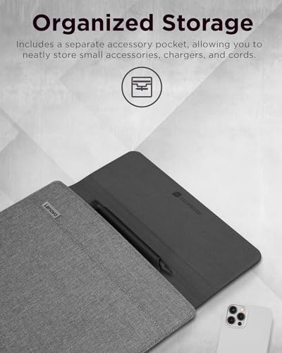 Lenovo Slim Laptop Sleeve 16 Inch Notebook/Tablet - Compatible with MacBook Air/Pro - Eco-Friendly Lightweight Case with Accessory Pocket & Magnetic Closure - Grey - color: Grey, size: 16-inch
