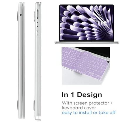 AKIT Compatible with MacBook Air 13 inch Case 2026 2025-2022 M5/M4/M3/M2 A3449 A3240 A3113 A2681, Slim Matte Plastic Hard Shell Case+Screen Protector+Keyboard Cover for MacBook Air 13.6 inch, Violet - color: Violet