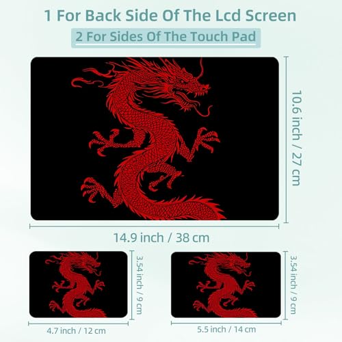 Universal Laptop Skin Decal, 3-Piece Vinyl Protector for 12 13 14 15.6" Notebook, Waterproof Anti-Scratch, Easy Trim & Bubble-Free Finish, Red Chinese Dragon - color: Red Chinese Dragon