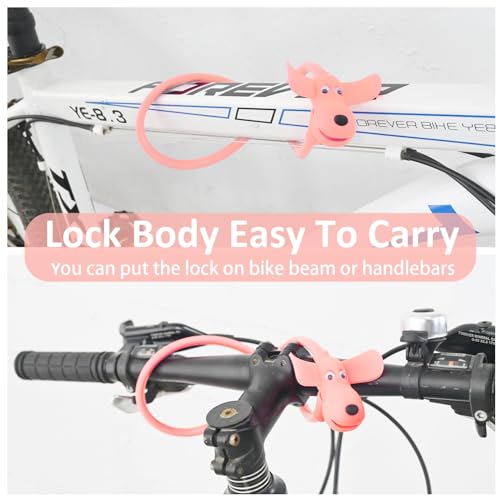 Bike Cable Lock with Keys,Silicone Covered Kids Cable Lock Cartoon Lock,2 Feet Lock for Bike,Door,Skateboard,Helmet and More(Light Pink, Large) - color: Light Pink