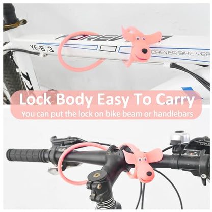 Bike Cable Lock with Keys,Silicone Covered Kids Cable Lock Cartoon Lock,2 Feet Lock for Bike,Door,Skateboard,Helmet and More(Light Pink, Large) - color: Light Pink